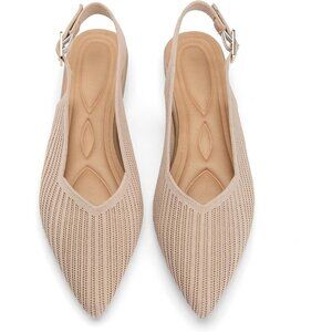 Women's Flats Shoes Pointed Toe Knit Foldable Ballet Ankle Strap Flat Beige